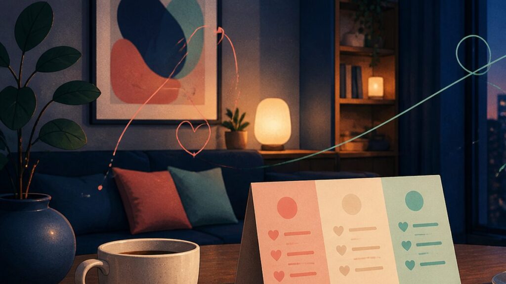 Editorial illustration of comparison notes laid out beside a laptop.