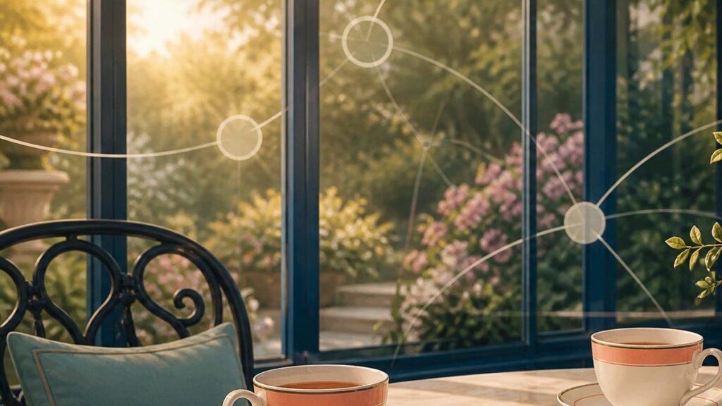 Editorial illustration of a garden table set for an unhurried afternoon.