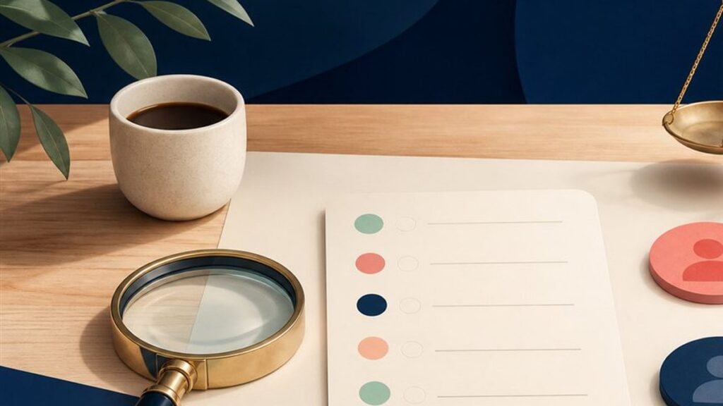 Editorial illustration of a checklist being worked through at a table.