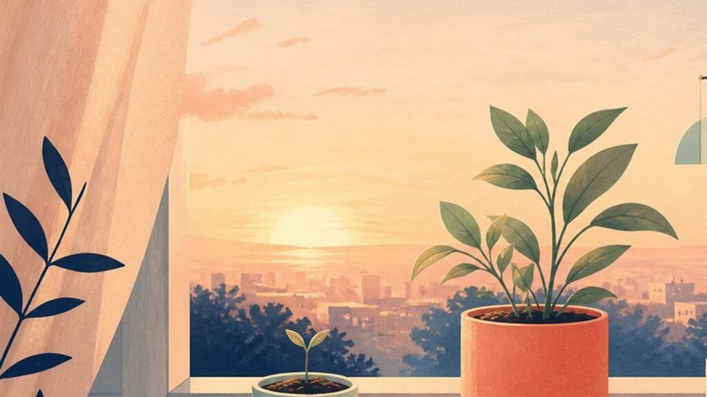 Editorial illustration of realistic expectations being considered calmly.